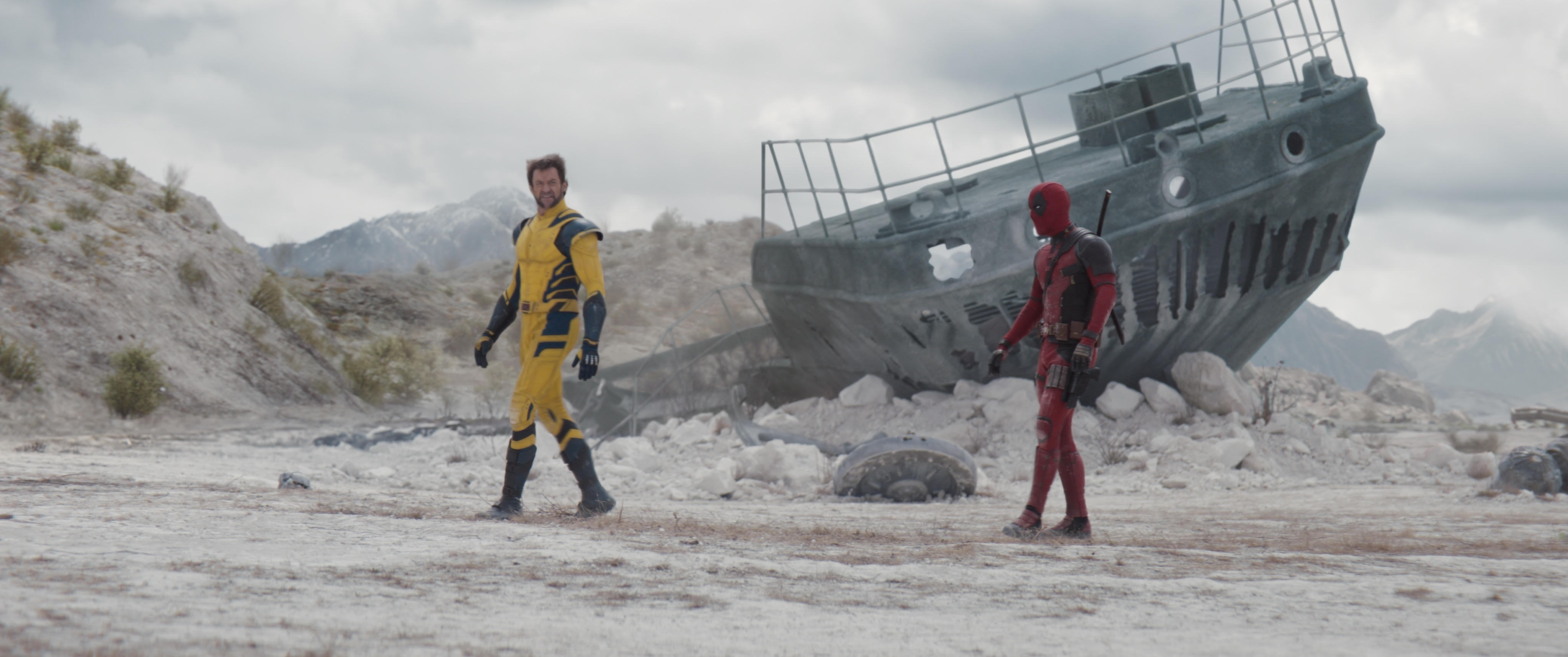 Ryan Reynolds (right) and Hugh Jackman (left) star as the titular heroes in "Deadpool & Wolverine." The action-comedy from Marvel Studios will release July 26. (Courtesy of Disney)